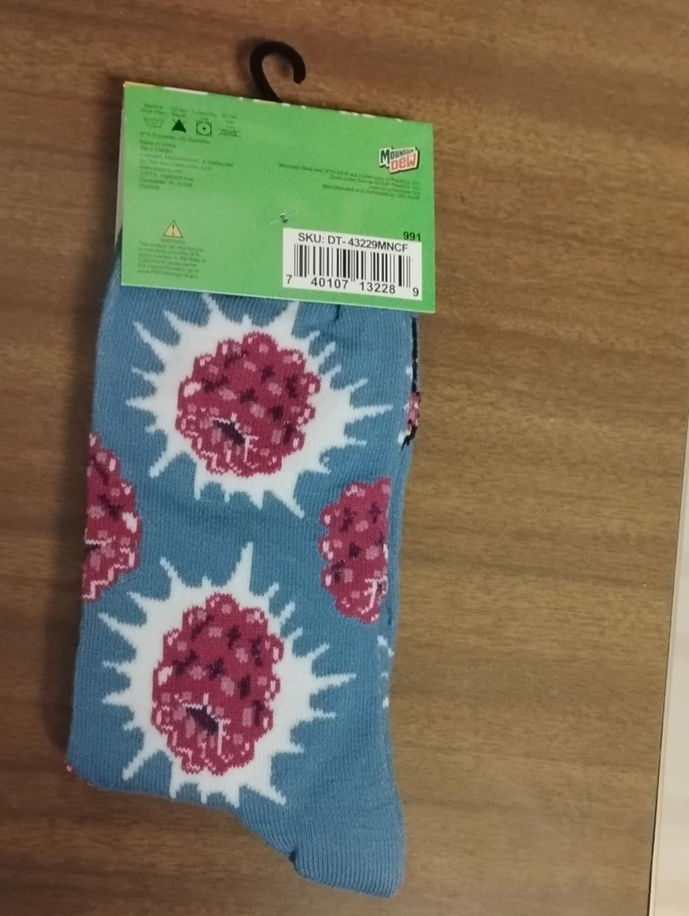 Mountain Dew Men's Crew Socks - Blue with Pink Raspberry Design